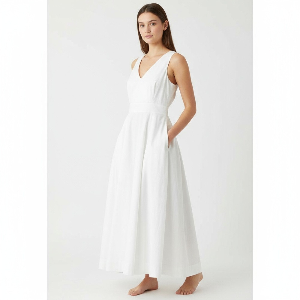 EUC Layfayette 148 Women’s White Flowy Maxi Criss-Cross Back Strap Dress Size 12